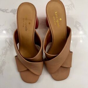 kate spade Tan Leather Crossover Slide Mules